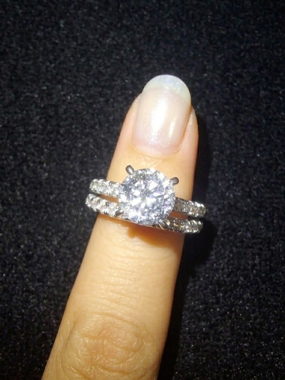 Round Cut Cubic Zirconia (CZ) Sterling Silver Bridal Set With Pave-set CZ Bands